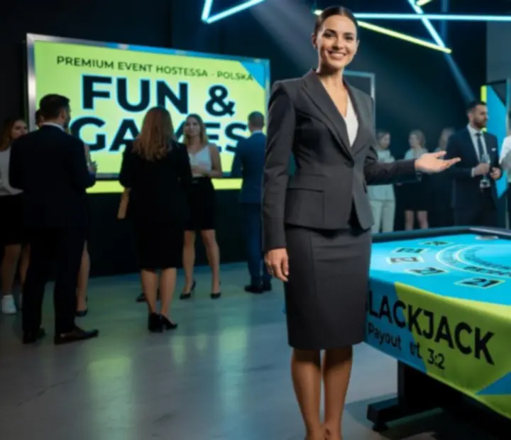 Polski prowadzący Zagrolavista animujący gości przy stole blackjack