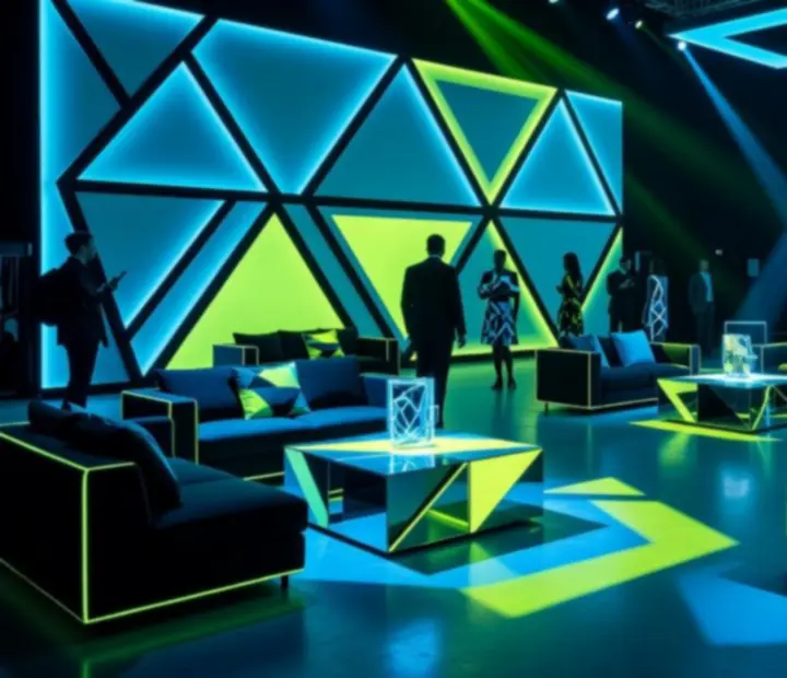Scenografia i światła w acid Web3 stylu na wydarzeniu firmowym