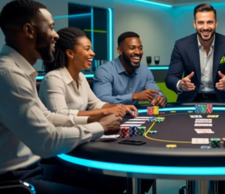 Goście przy stoliku podczas pokerowego programu eventowego